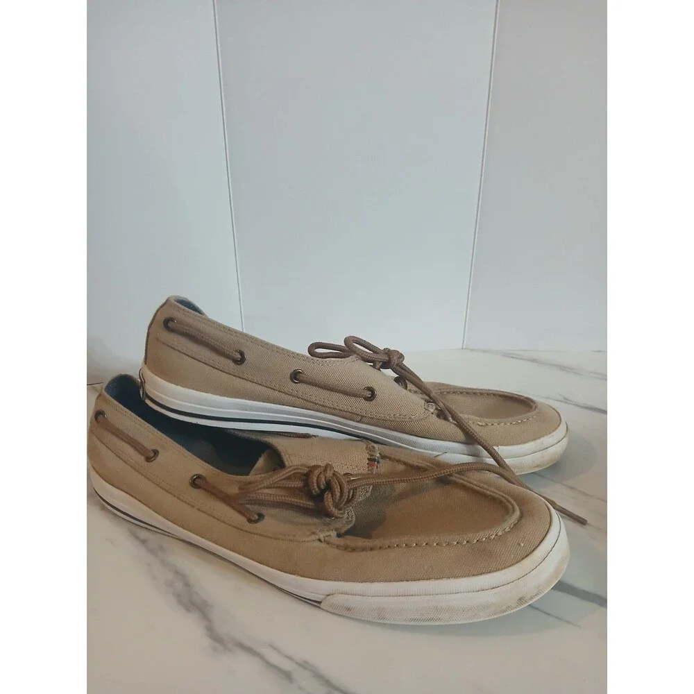 Tommy Hilfiger Men’s Size 9.5 Canvas Boat Shoes Tan Lace Up Casual Deck